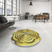Round Machine Washable Transitional Gold Rug in a Office, wshpat2144
