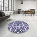 Round Patterned Purple Haze Purple Rug in a Office, pat2145blu