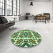 Round Patterned Army Green Rug in a Office, pat2145grn