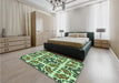 Patterned Army Green Rug in a Bedroom, pat2145grn