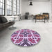 Round Patterned Blossom Pink Rug in a Office, pat2145pur