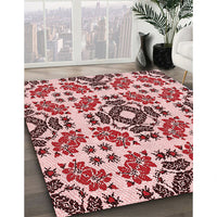 Patterned Deep Rose Pink Rug, pat2145rd