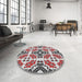 Round Machine Washable Transitional Gainsboro Gray Rug in a Office, wshpat2145