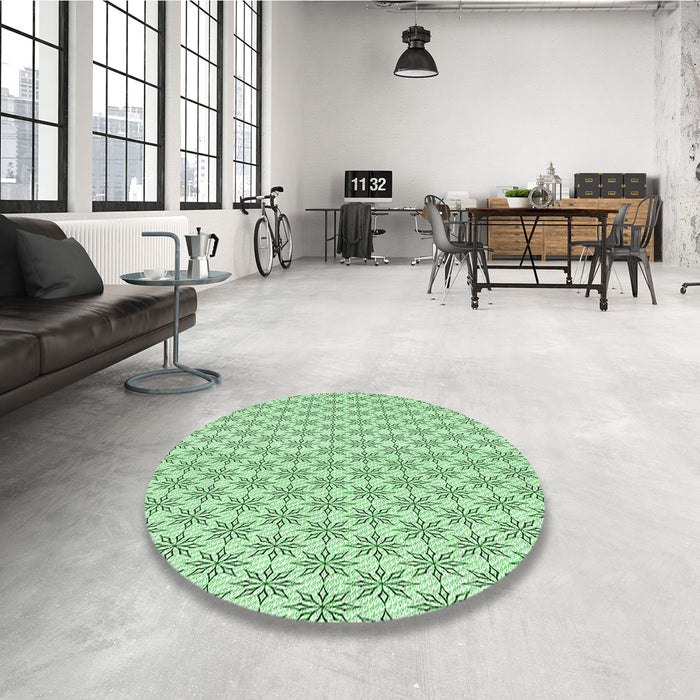 Round Patterned Mint Green Rug in a Office, pat2146grn