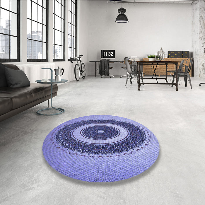Round Patterned Deep Periwinkle Purple Rug in a Office, pat2147blu