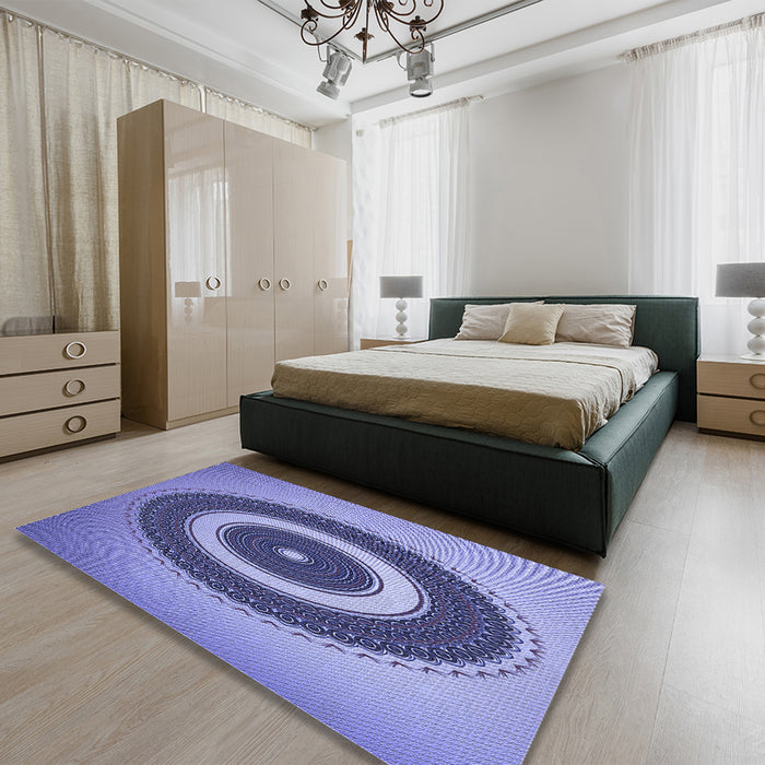 Patterned Deep Periwinkle Purple Rug in a Bedroom, pat2147blu