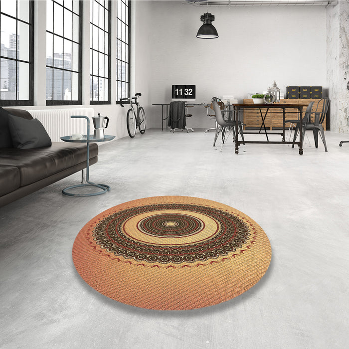 Round Patterned Mahogany Brown Rug in a Office, pat2147brn