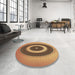 Round Patterned Mahogany Brown Rug in a Office, pat2147brn