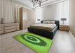 Patterned Green Rug in a Bedroom, pat2147grn