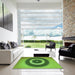 Square Patterned Green Rug in a Living Room, pat2147grn