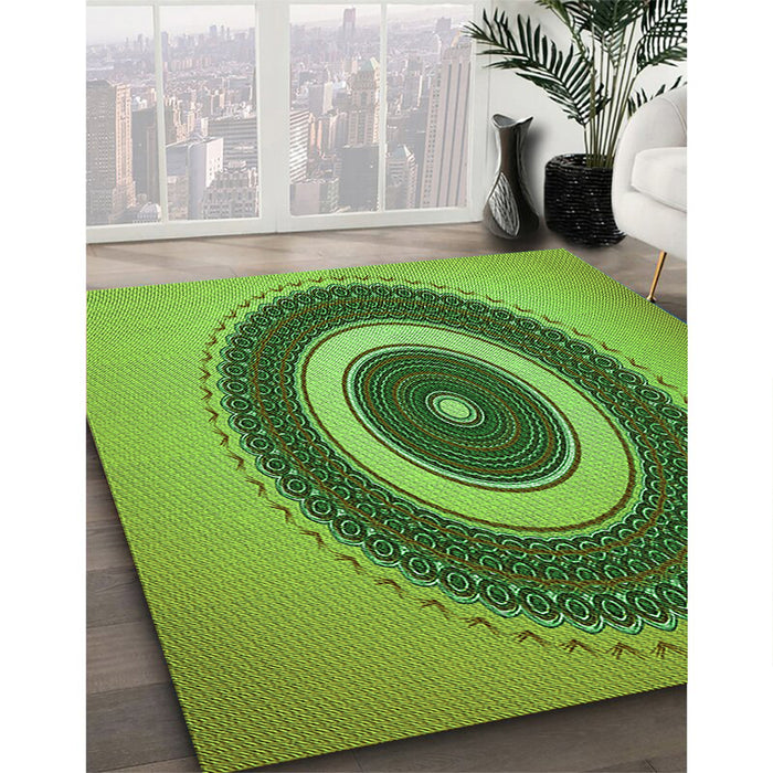 Patterned Green Rug in Family Room, pat2147grn