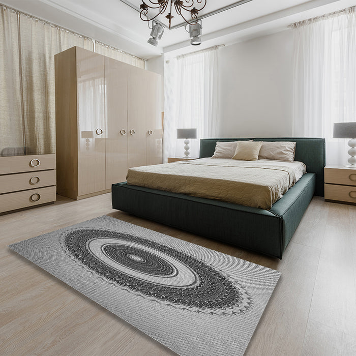 Round Machine Washable Transitional Grey Gray Rug in a Office, wshpat2147gry