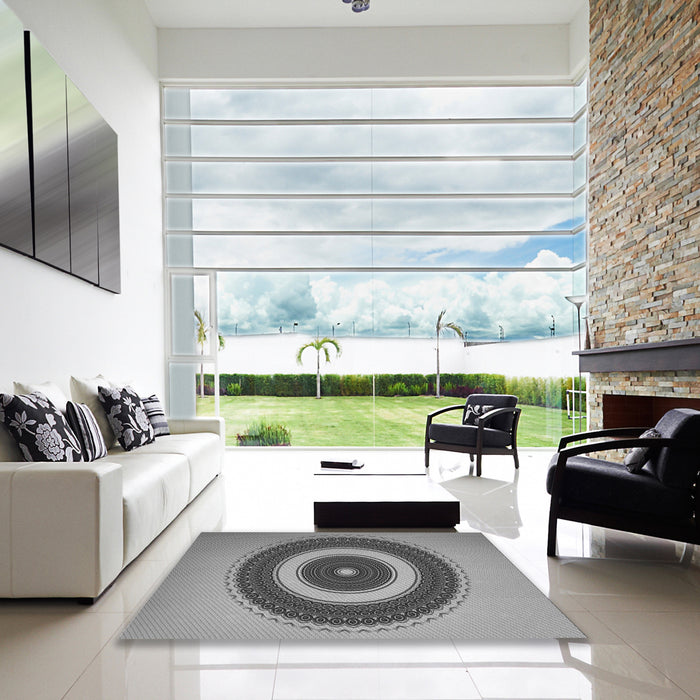 Square Patterned Gray Rug in a Living Room, pat2147gry