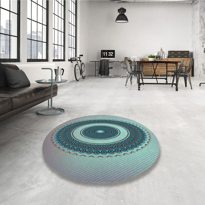 Round Patterned Northern Lights Blue Rug in a Office, pat2147lblu
