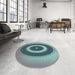 Round Patterned Northern Lights Blue Rug in a Office, pat2147lblu