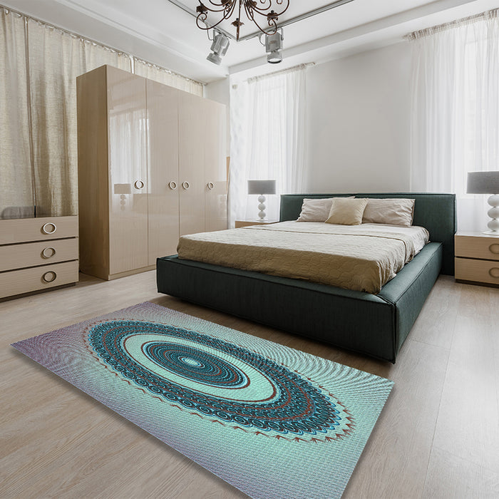 Round Machine Washable Transitional Northern Lights Blue Rug in a Office, wshpat2147lblu