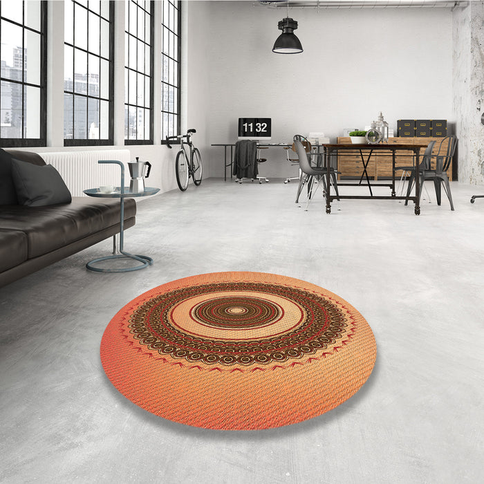 Round Patterned Orange Rug in a Office, pat2147org