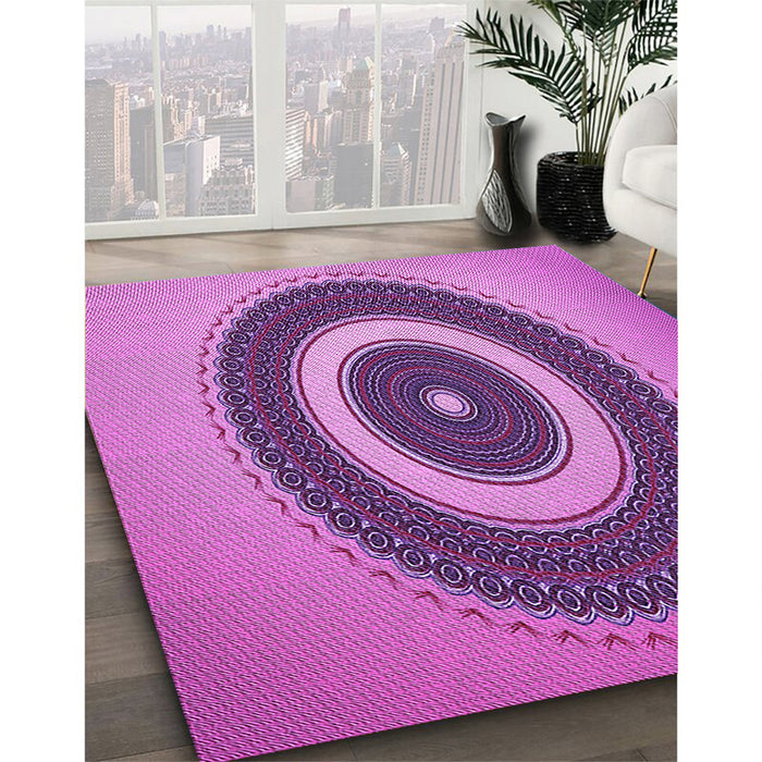 Patterned Purple Rug in Family Room, pat2147pur