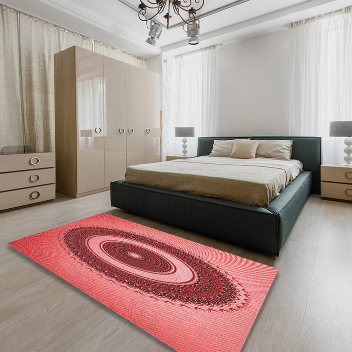Round Machine Washable Transitional Red Rug in a Office, wshpat2147rd