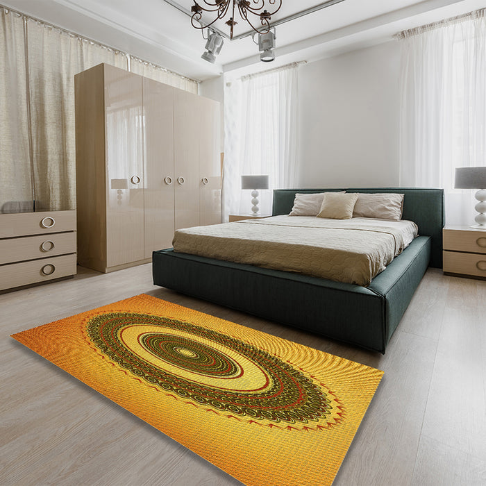 Patterned Mahogany Brown Rug in a Bedroom, pat2147yw