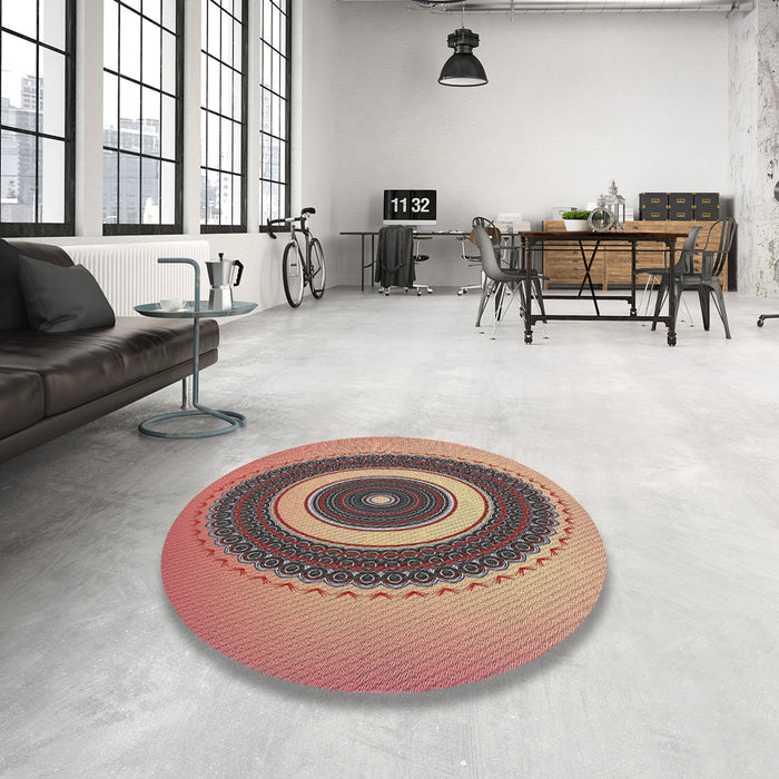 Round Patterned Brown Red Novelty Rug in a Office, pat2147