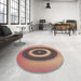 Round Machine Washable Transitional Brown Red Rug in a Office, wshpat2147