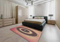 Patterned Brown Red Novelty Rug in a Bedroom, pat2147