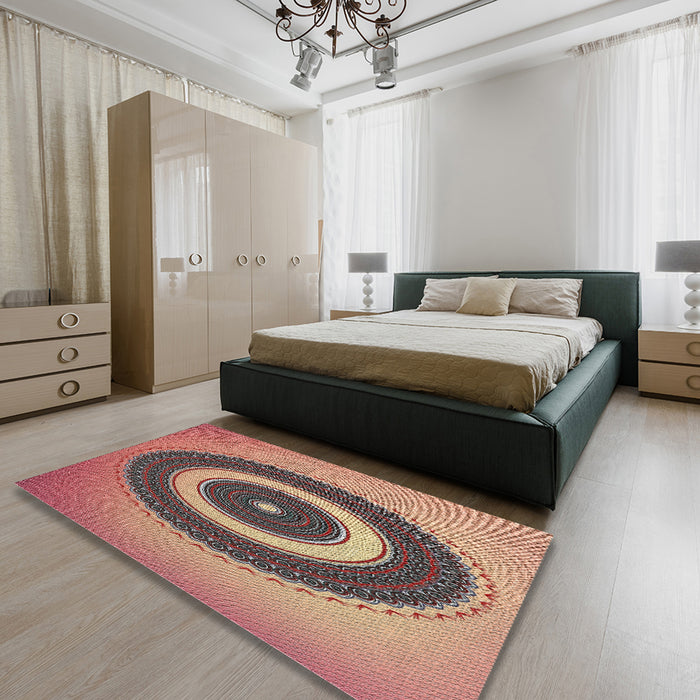 Patterned Brown Red Novelty Rug in a Bedroom, pat2147