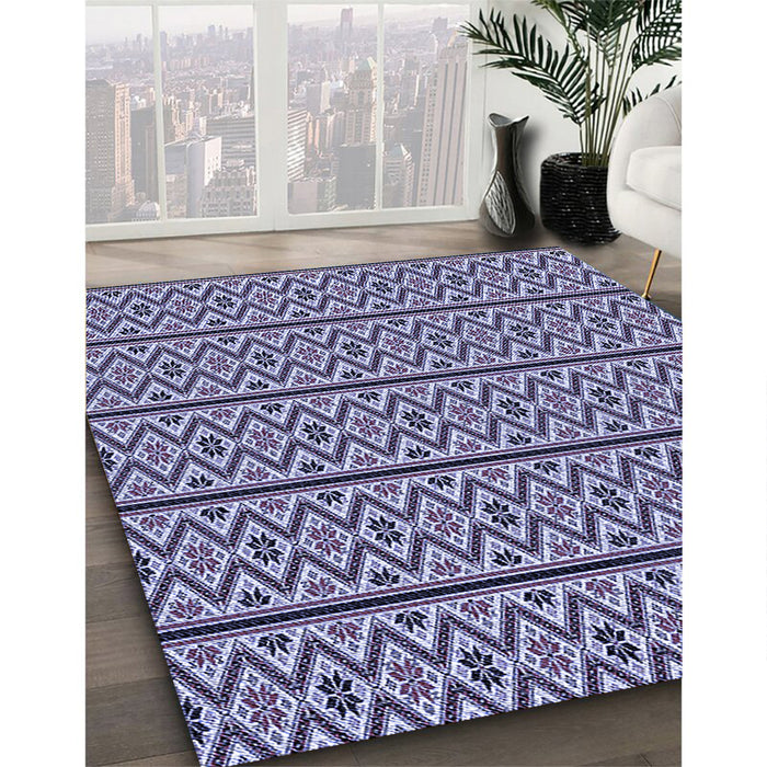 Patterned Blue Rug in Family Room, pat2148blu