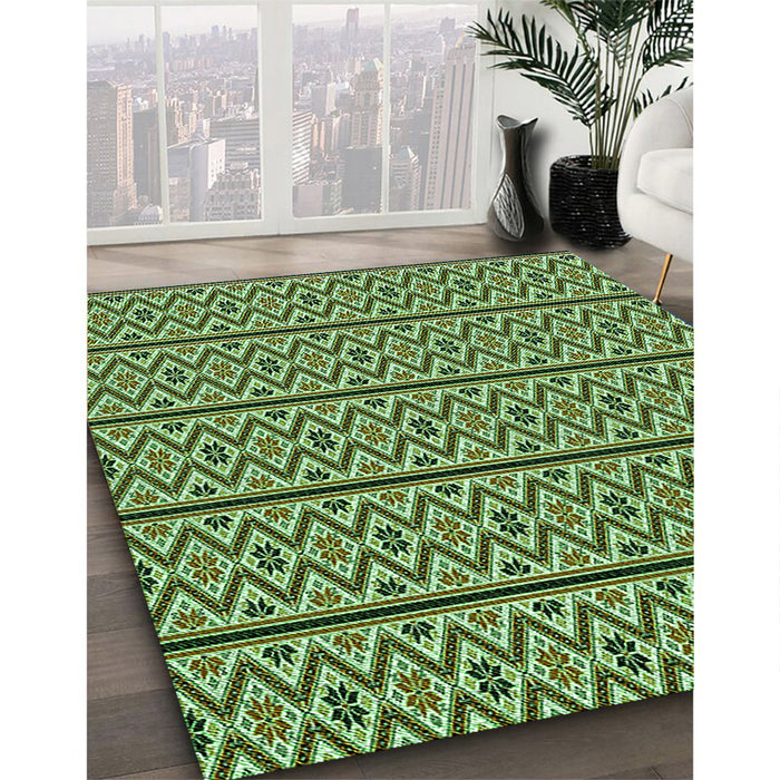 Patterned Army Green Rug in Family Room, pat2148grn