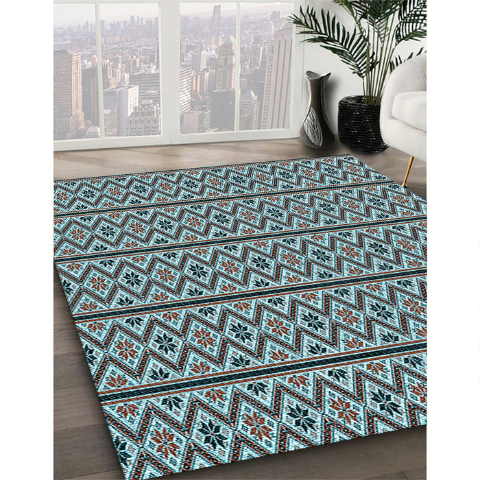 Patterned Black Rug in Family Room, pat2148lblu