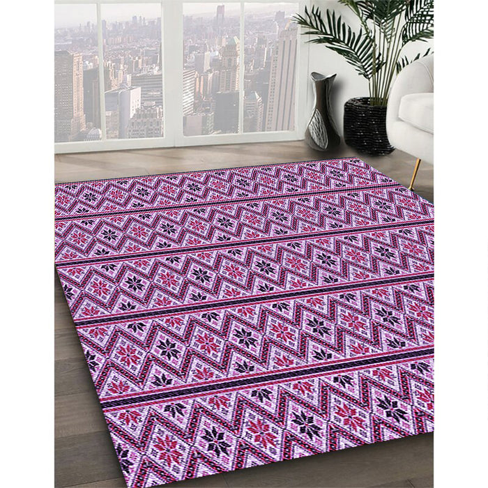 Patterned Dark Magenta Purple Rug in Family Room, pat2148pur