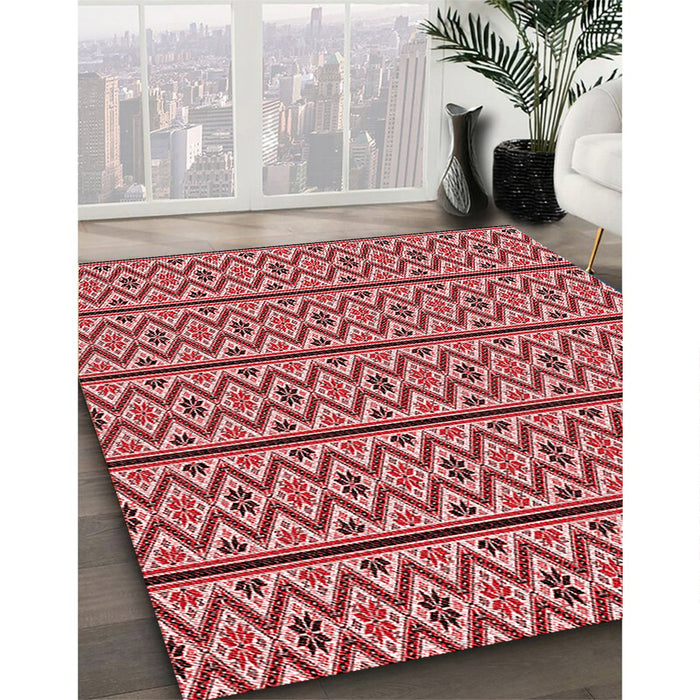 Patterned Red Rug in Family Room, pat2148rd