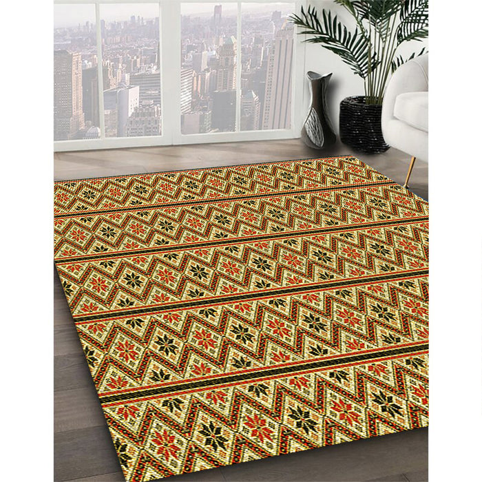 Patterned Golden Brown Yellow Rug in Family Room, pat2148yw