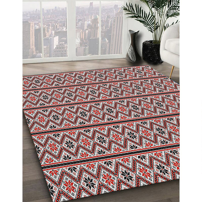 Patterned Saffron Red Novelty Rug in Family Room, pat2148
