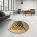 Round Patterned Yellow Orange Rug in a Office, pat2149brn