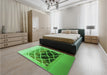 Patterned Green Rug in a Bedroom, pat2149grn