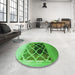 Round Patterned Green Rug in a Office, pat2149grn