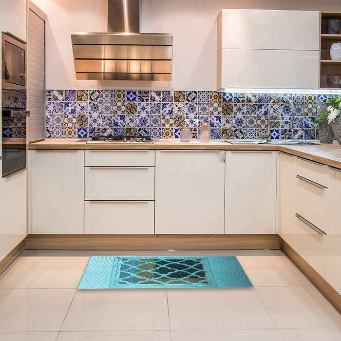 Patterned Diamond Blue Rug in a Kitchen, pat2149lblu