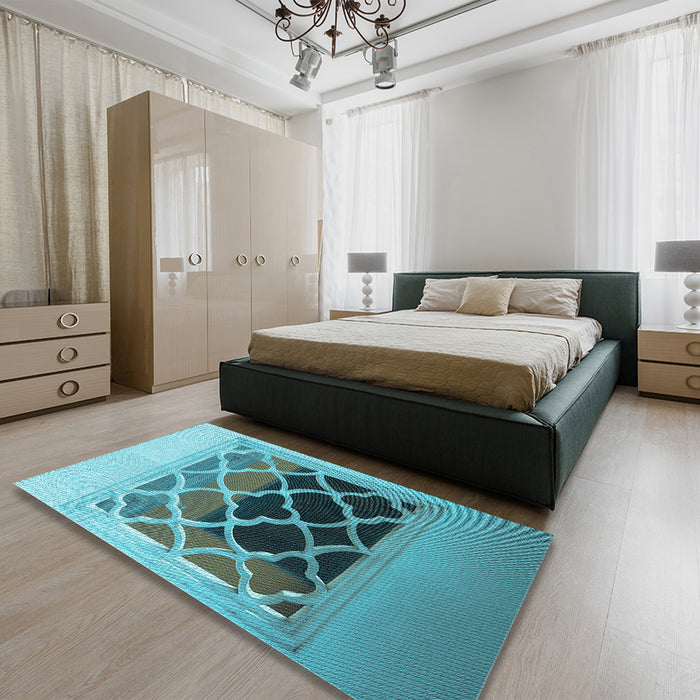 Patterned Diamond Blue Rug in a Bedroom, pat2149lblu