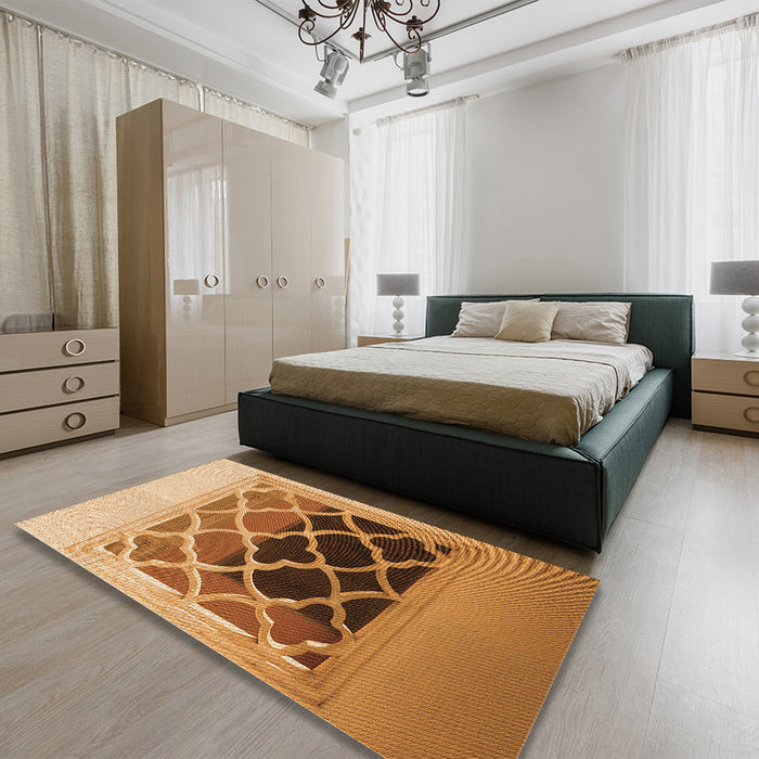 Patterned Orange Rug in a Bedroom, pat2149org