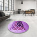 Round Patterned Violet Purple Rug in a Office, pat2149pur