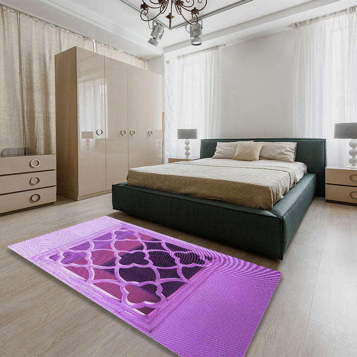 Patterned Violet Purple Rug in a Bedroom, pat2149pur