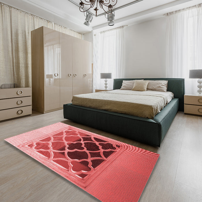 Patterned Light Coral Pink Rug in a Bedroom, pat2149rd