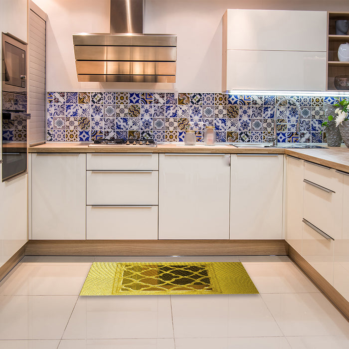 Patterned Bright Gold Yellow Rug in a Kitchen, pat2149yw