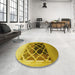 Round Patterned Bright Gold Yellow Rug in a Office, pat2149yw