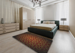 Patterned Sienna Brown Novelty Rug in a Bedroom, pat214