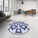 Round Patterned Lavender Blue Rug in a Office, pat215blu