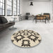 Round Patterned Coffee Brown Rug in a Office, pat215brn