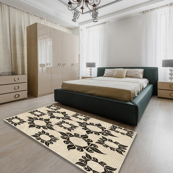 Patterned Coffee Brown Rug in a Bedroom, pat215brn